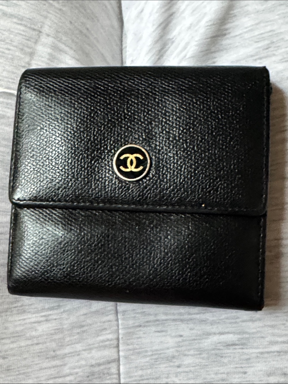 CHANEL with COA and holo Black Leather wallet with Gold Emblem
